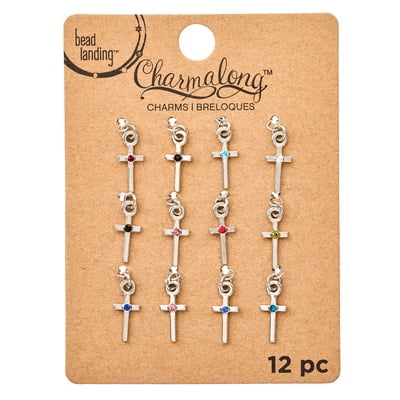 12 Packs: 12 ct. (144 total) Charmalong Rhodium Cross Birthstone Charms by Bead Landing