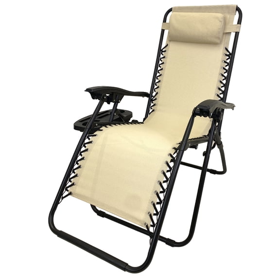 Zero Gravity Lawn Lounge Pillow and Cup Holder Furniture Outdoor Adjustable Dining Reclining Folding Chairs for Deck Patio Beach Yard, TAN