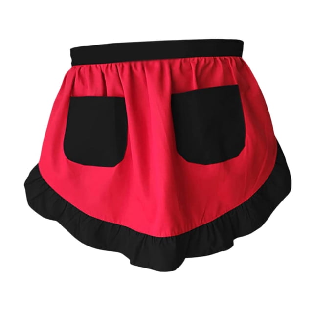 Delantal de cintura Macarena con bolsillos rojo negro corto para cocina