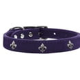 thumbnail image 3 of Silver Fleur De Lis Widget Genuine Leather Dog Collar Purple 20, 3 of 3