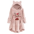 thumbnail image 1 of Top de abrigo de felpa con capucha y manga larga con botones de felpa con estampado navideño informal para mujer Pompotops  FGAJ22578, 1 of 5