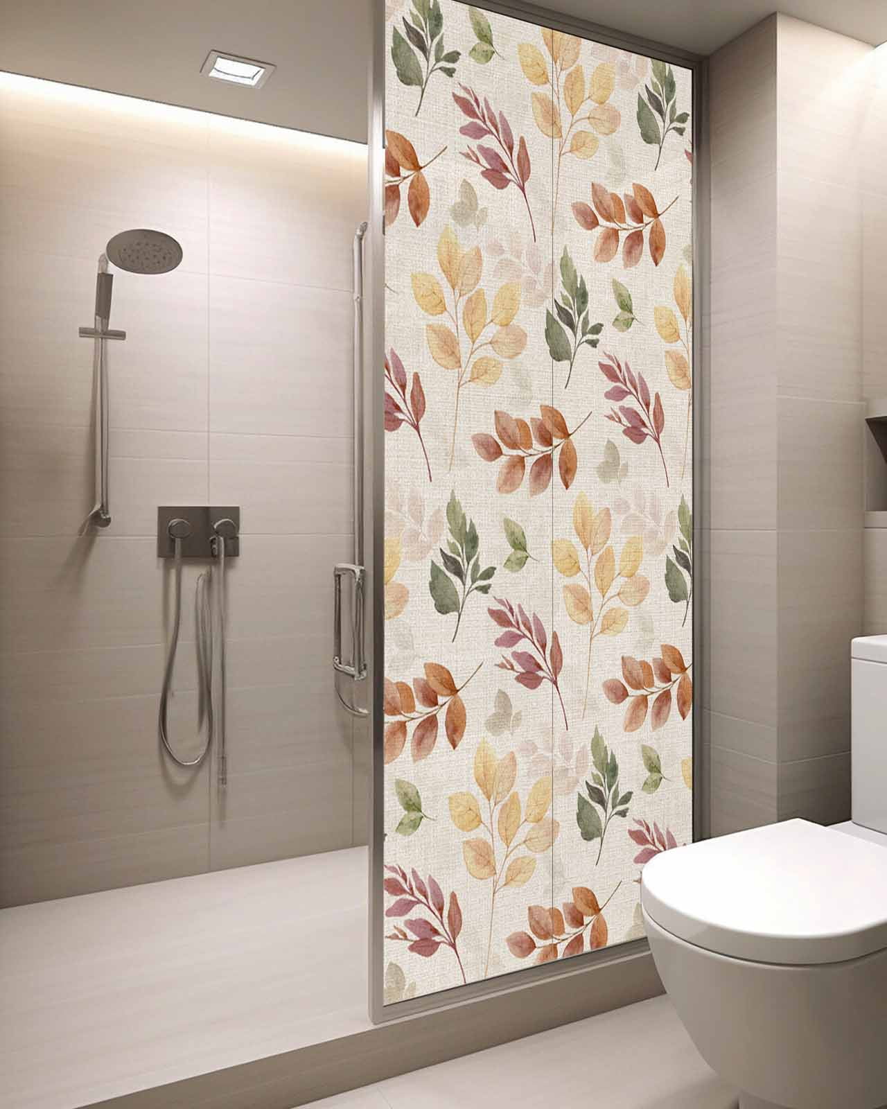 Window Privacy Film, Burnt Orange Yellow Eucalyptus UV Sun Blocking Window Tint Film Heat Control One Way Blackout Window Film, Fall Botanical Leaves Beige Non Adhesive Static Cling 29.5x78.7 In