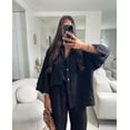 thumbnail image 2 of Conjuntos de camisa de manga larga para mujer, trajes casuales con solapa de bolsillo, pantalones de pierna ancha, trajes sueltos de calle alta, 2 piezas, 2 of 5