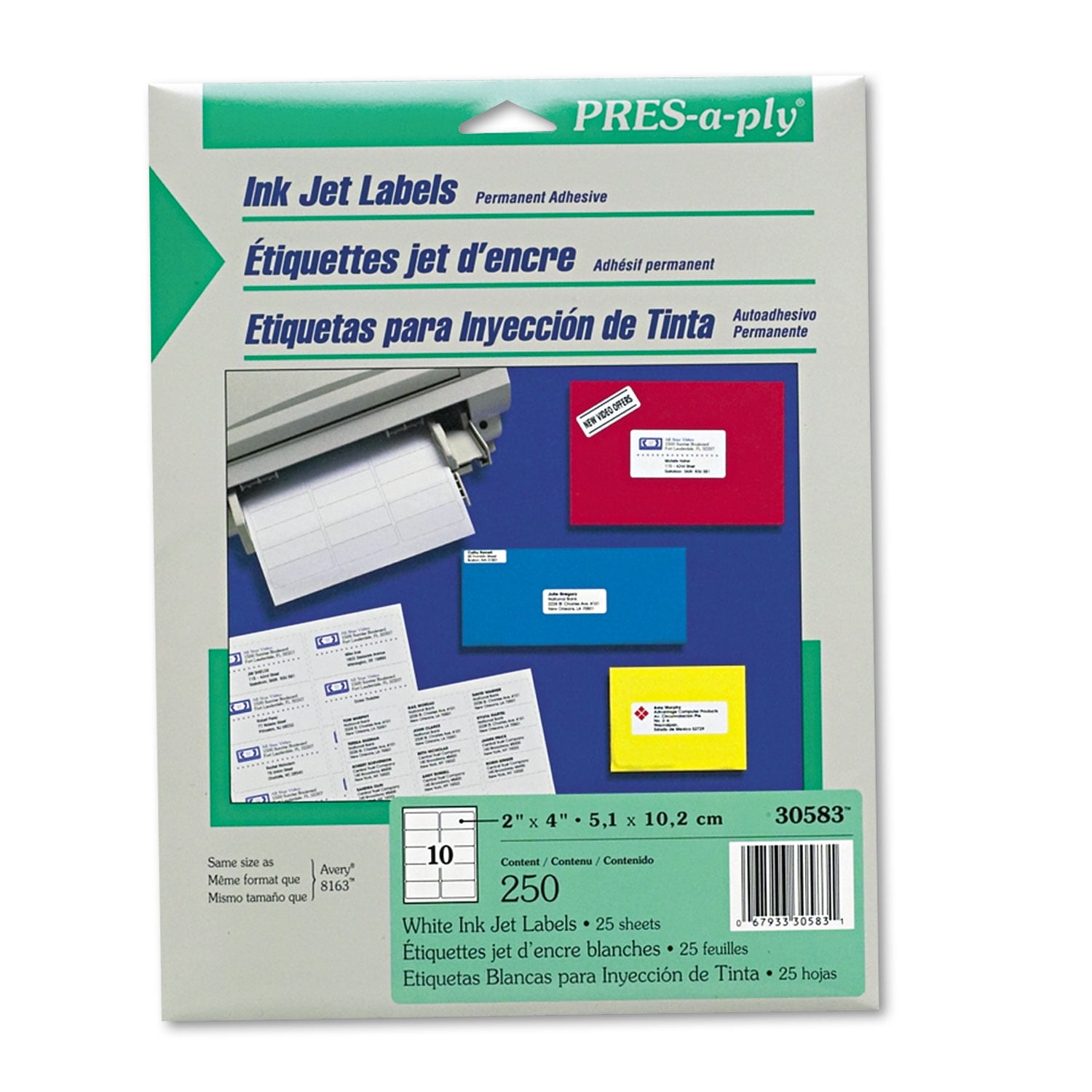 Labels, Inkjet/Laser Printers, 2 x 4, White, 10/Sheet, 25 Sheets/Pack