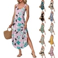 thumbnail image 4 of Minjewel Women's Summer Long Dress Sleeveless Side Slits, Floral Printed Camisole Maxi Dress, Flowy Boho Chic Dress for Garden Party Beach Casual,Light pink,2XL, 4 of 6