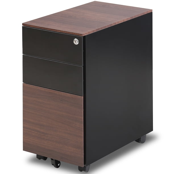 FENGE 3 Drawer Slim Vertical Locking Mobile File with Casters
