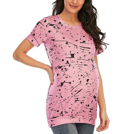 

WAJCSHFS Maternity Tops Summer Women s Maternity Tunics Top Shirts Short Sleeve Casual Peplum Pregnancy Blouse (Pink M)