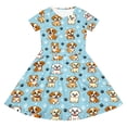 thumbnail image 4 of Rggeeun Toddler Girls Dress Cartoon Animal Print Short Sleeve Crew Neck A Line Flowy Loose with Ruched Ruffle Knee Length for Summer Playground Delicate Sundress,Blue,13-14 Years, 4 of 4