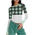 thumbnail image 6 of WRKEKC Casual Tops for Womens, Summer T-Shirts for Women, Women's Trendy Casual Round Neck Thin Plaid Printed Long Sleeve T-Shirt Blouse Tops, 6 of 6
