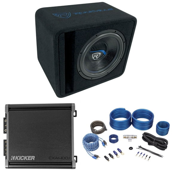 Rockville VS12K51 12" K5 1400w Subwoofer in Vented Sub Box Kicker Amp Wire Kit