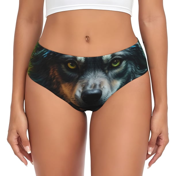 Fotbe Realistic Style Colorful Wolf A Calzones Estampados para Mujer – Ropa Interior de Algodón, Cómoda, Suave y Elástica-Small