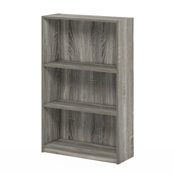 Furinno JAYA Book Shelf, 3-Tier Bookshelf, Bookcase with Adjustable Shelves, 9.5 x 24.5 x 40.3, for Living Room, Bedroom, Home Office, Grey Oak