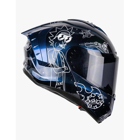 Casco Abatible De Moto Kov Snow Rick Galactic Azul Tornasol