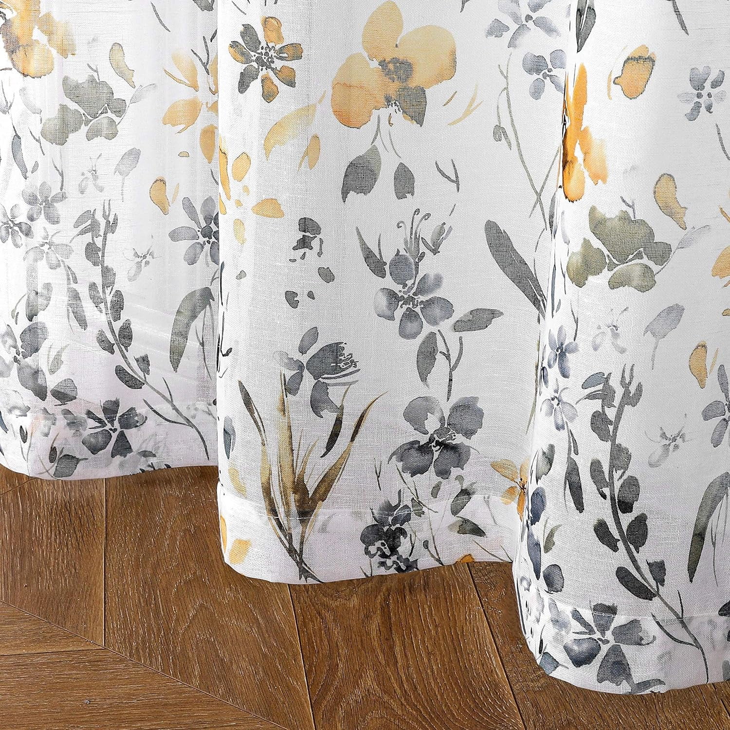 Watercolor Floral Sheer Kitchen Curtains and Valances Set for Cafe 3 Piece Yellow and Grey Flower Print Tiers&Valance Set 24 inch Length Rod Pocket
