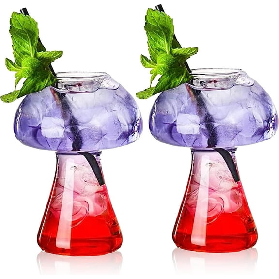 Wine Glasses Creative Mushroom Shaped Cocktail Drinks Glass Cup Set of 2 Clear 250ml/8.5oz for Party Novelty Drinking for KTV Bar Club (Transparent)