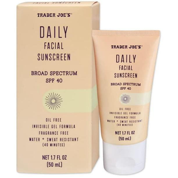 Protector solar Trader Joe's Daily Facial SPF 40, 50 ml, sin aceite
