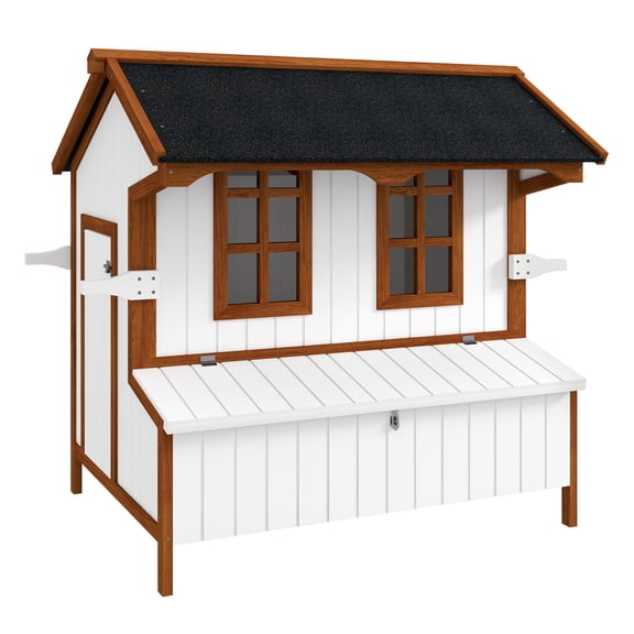 PawHut 47" Chicken Coop Wooden Chicken House Rabbit Hutch Raised Poultry Cage Portable Hen Pen Backyard with Nesting Box and Handles
