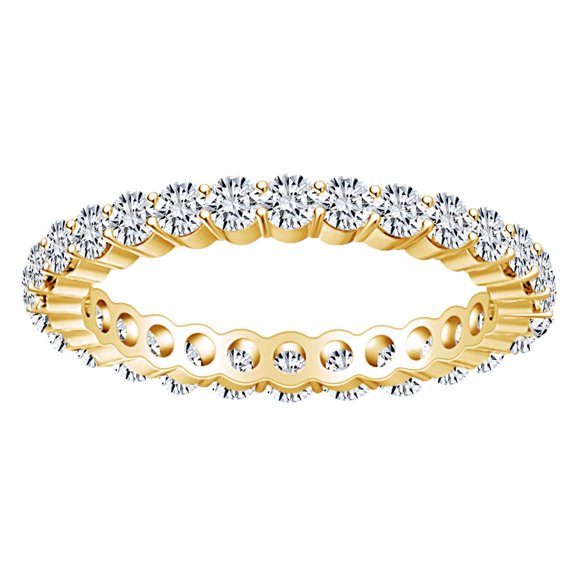 AFFY 2 Carat (Cttw) Round Shape White Natural Diamond Full Eternity Wedding Band Ring In 14k Solid Yellow Gold Ring Size-5