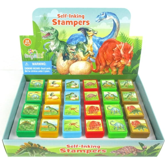 TINYMILLS Jurassic Dinosaur Stamps 24 Pcs Birthday Party Favors, Goody Bag Fillers