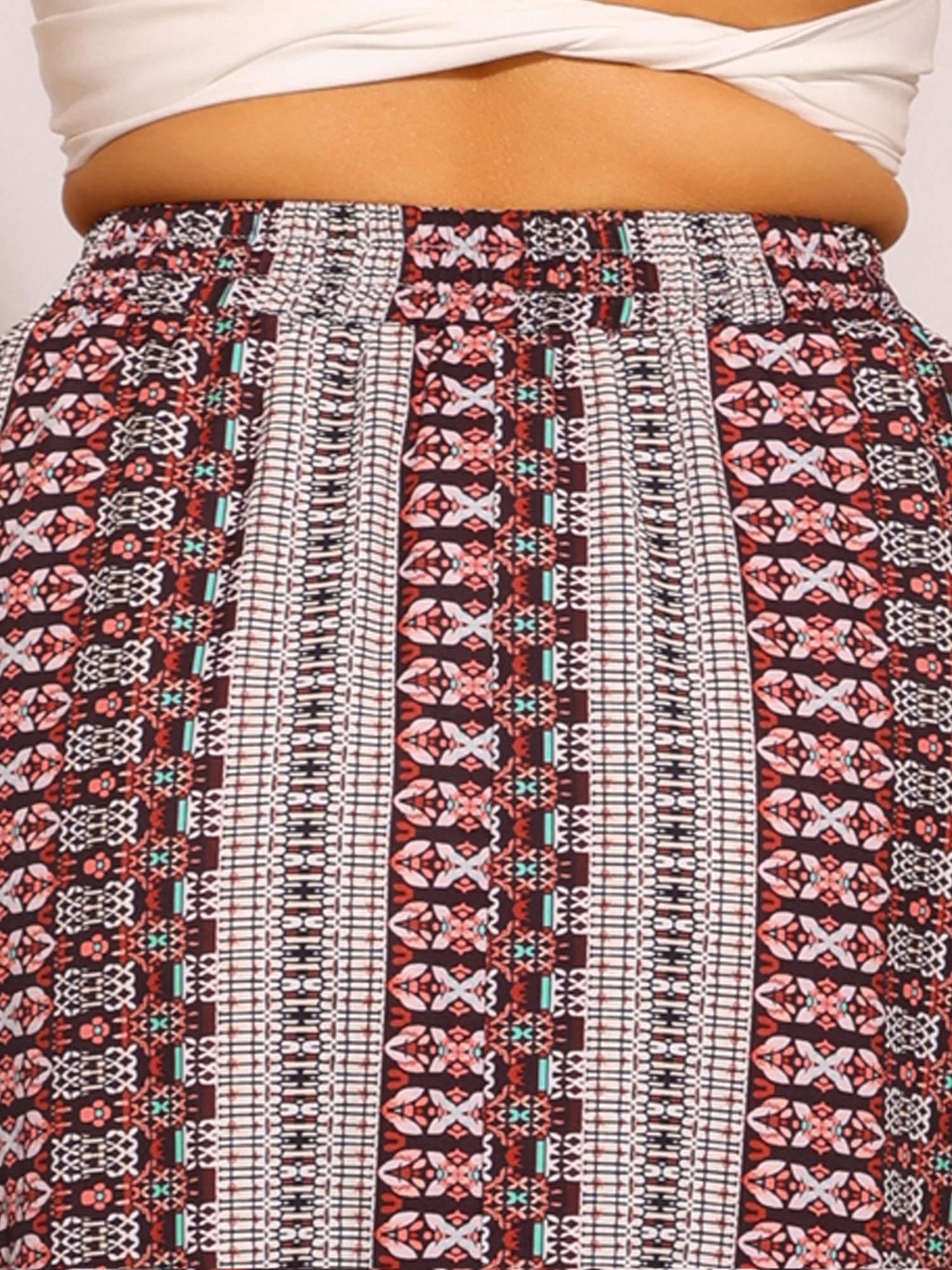 DARING DIVA Women's Elastic High Waist A-Line Spring Printed Midi Skirt S Dark Red