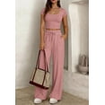 thumbnail image 5 of PRETTYGARDEN Women's 2 Piece Matching Lounge Sets Ribbed Short Sleeve Crop Tops Wide Leg Pants Summer Airport Outfits, 5 of 10