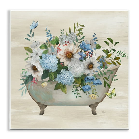 Stupell Industries Floral Bouquet Bathtub Typography Painting Unframed Art Print Wall Art, 12 x 12