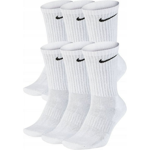 NikeDri-Fit Unisex Everyday Cotton Cushioned Crew Training Socks 6 Pair, Size S (1-6) - White