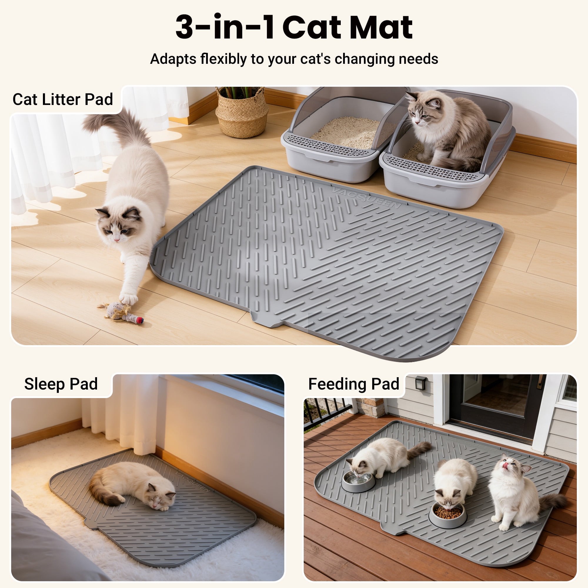 Vacqueen Silicone Waterproof/Urineproof & Non-Slip Rubber Cat Litter Mat with Lip, Large: 47.2 x 37.4 in