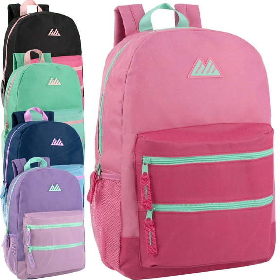 24 Pack of Two Tone Mesh Side Pocket Backpacks for Camping, Commuting and Travel in Female Colors Pack