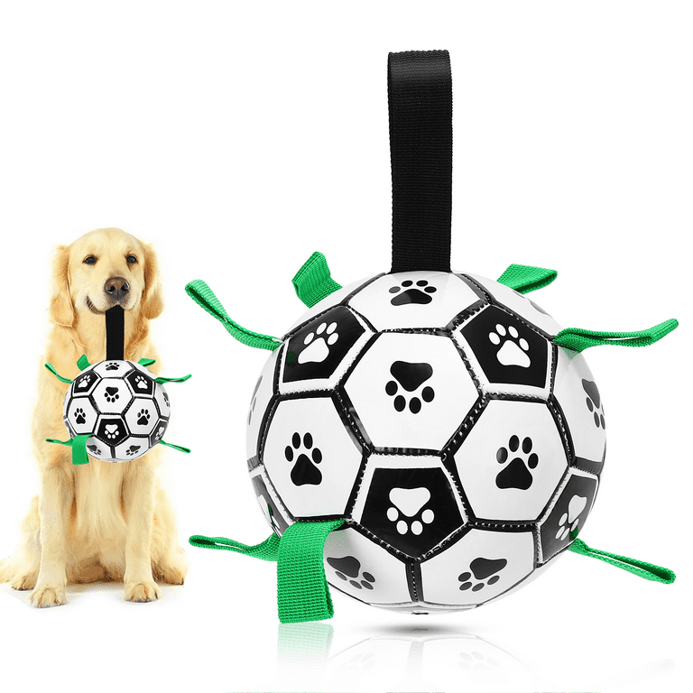 Dog Toys Soccer Ball With Grab Tabs Interactive For Tug Of War Puppy Birthday Gifts Toy Water Durable