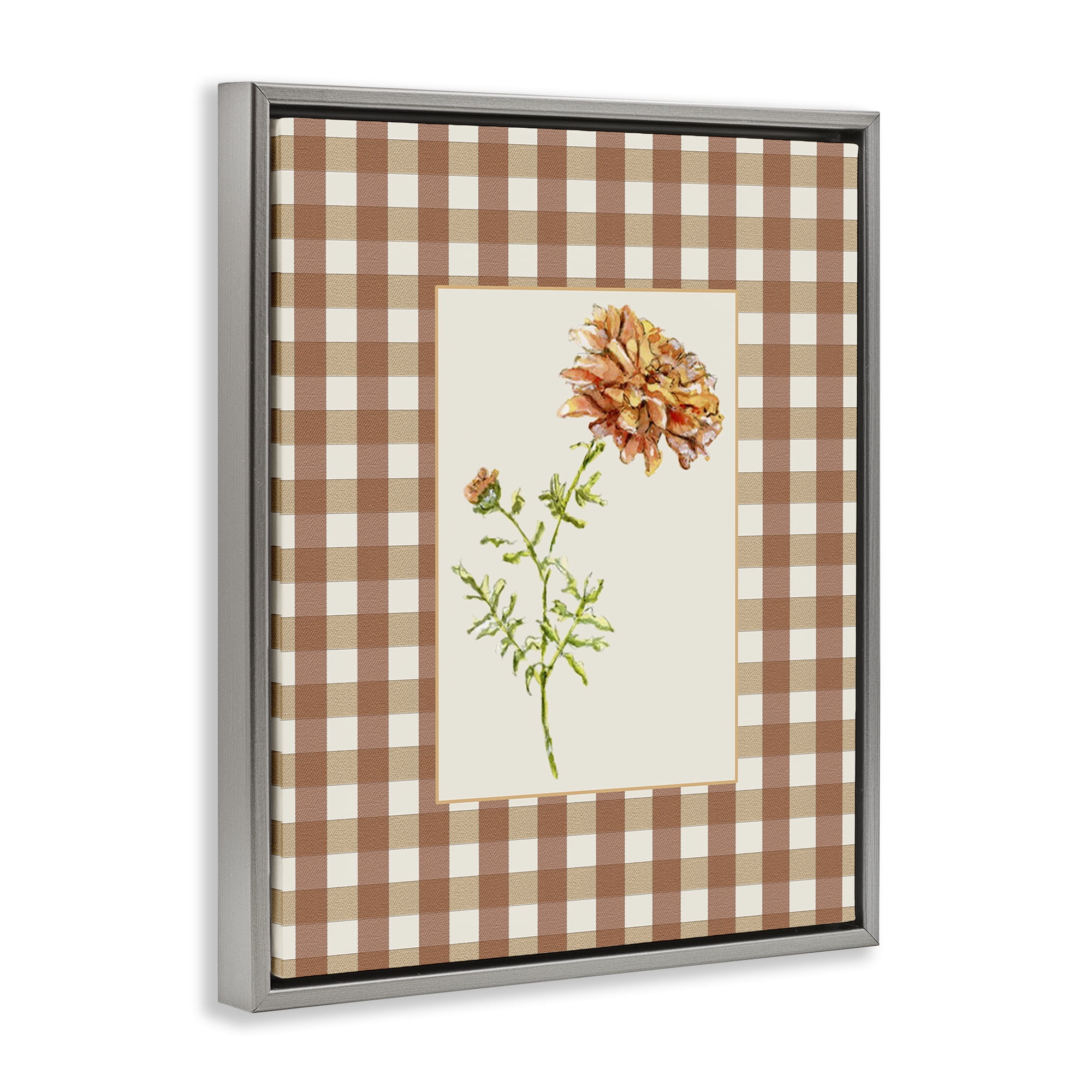 Stupell Industries Plaid Marigold Flower Gray Framed Floater Canvas Wall Art, design by Lisa Wehmeyer