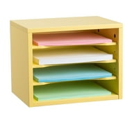AdirOffice Wood Desk Organizer Workspace Organizers - Removable Shelves - Curved Edges - 11x14x9.8" (Yellow)