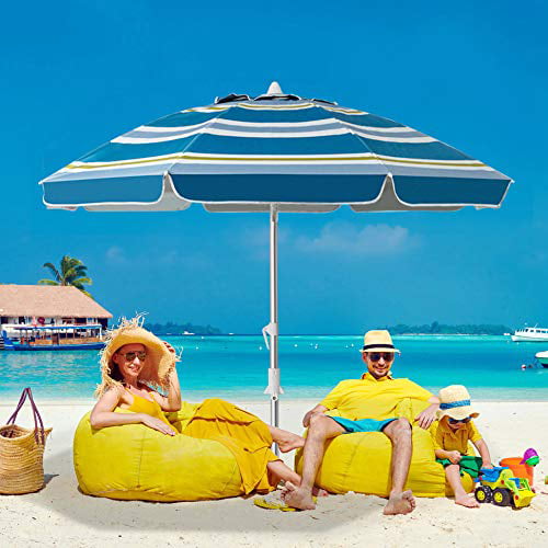 Portable UV 50 MEWAY 6.5ft Beach Umbrella with Sand Anchor & Tilt Mechanism Protection，Outdoor Sunshade Umbrella with Carry Bag，for Garden Beach Outdoor Orange