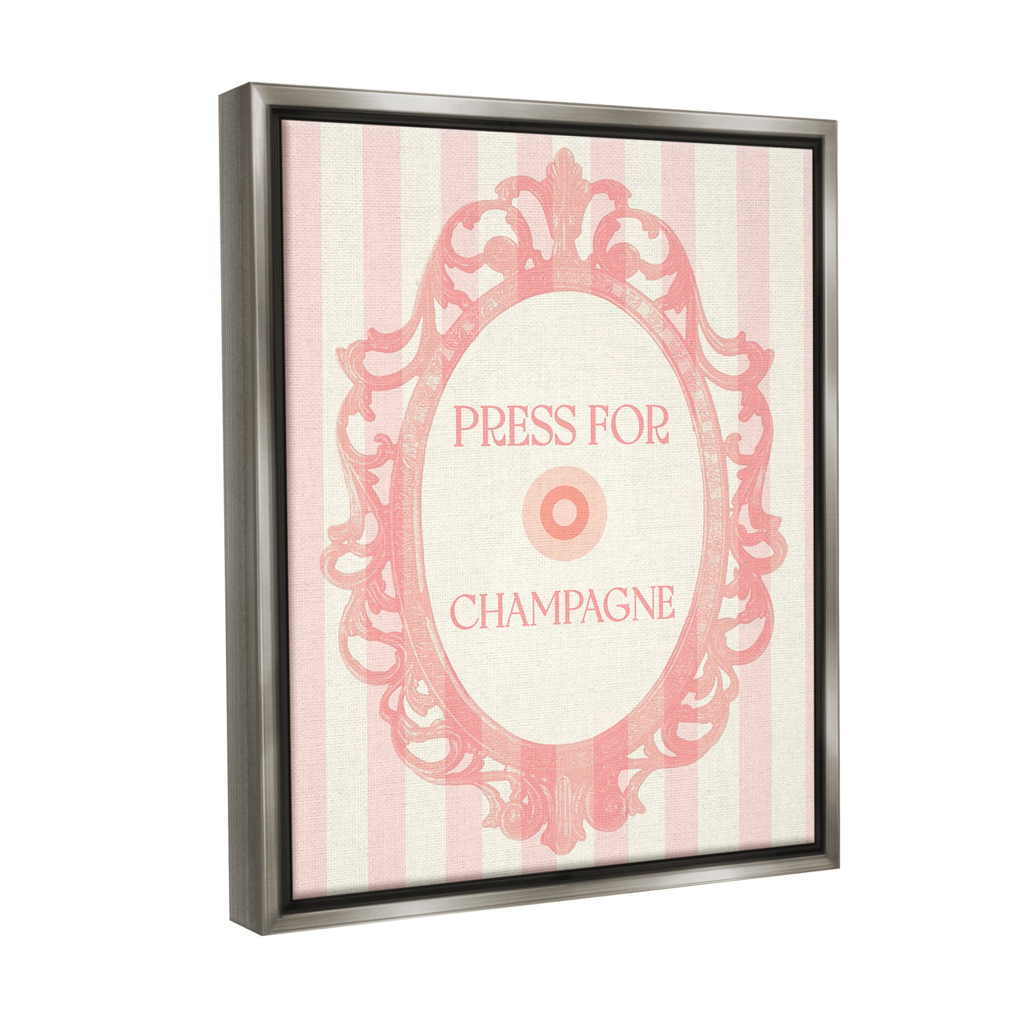 Stupell Industries Champagne Button on Stripes Food & Beverage Painting Gray Floater Framed Canvas Art Print Wall Art, 17 x 21