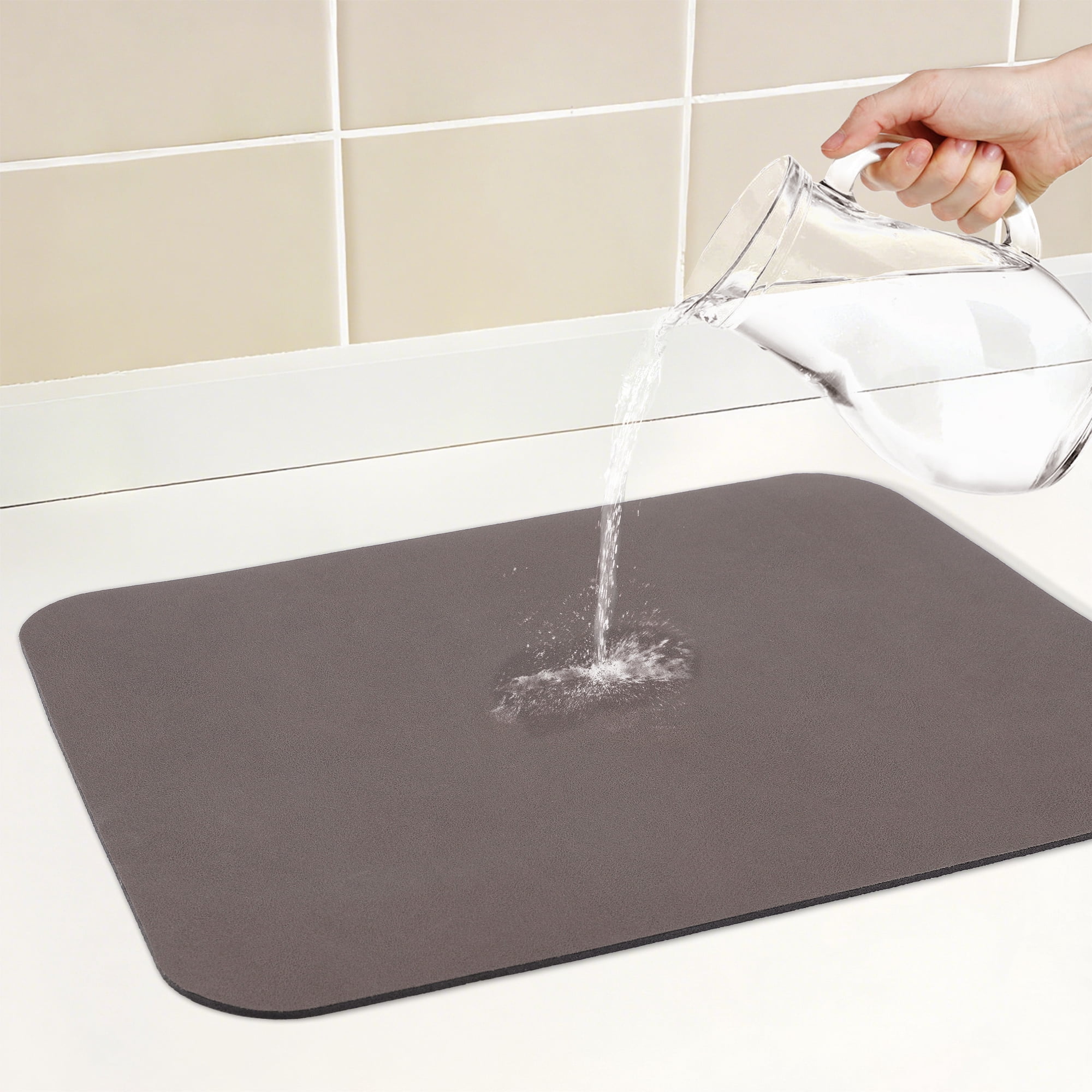 Unique Bargains Diatomaceous Stone Dish Countertop Drying Mat Brown 15.7*11.8 inch