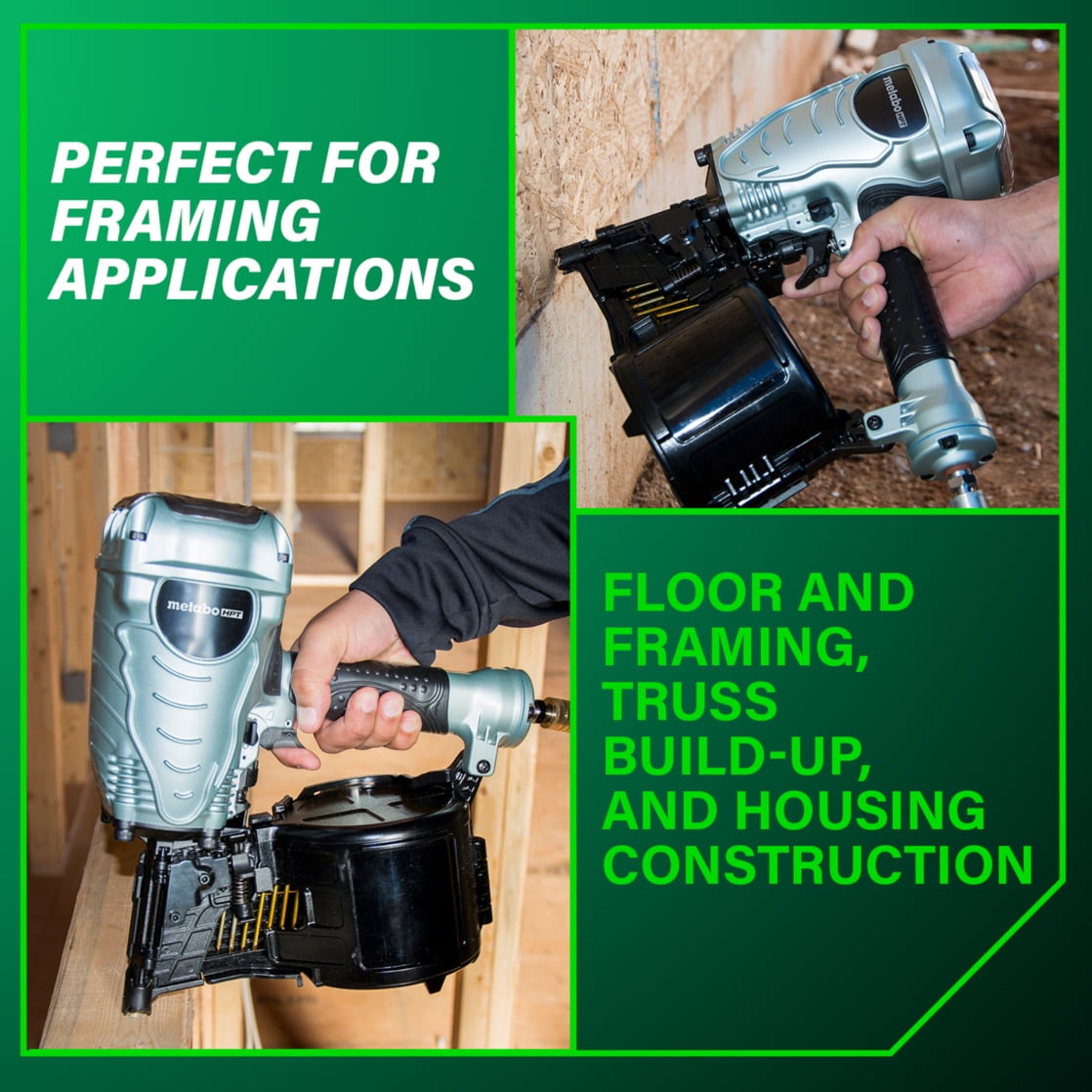 Metabo HPT Pneumatic Coil Framing Nailer, 15-Degree, NV90AGS