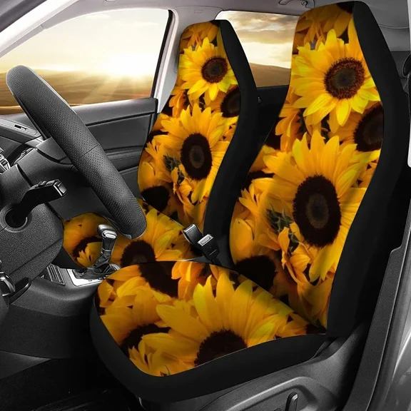 Sunflower Flower Pattern Car Seat Cover Fits Most Car Interior Accessories 2pcs Universal Front Seat Cover
