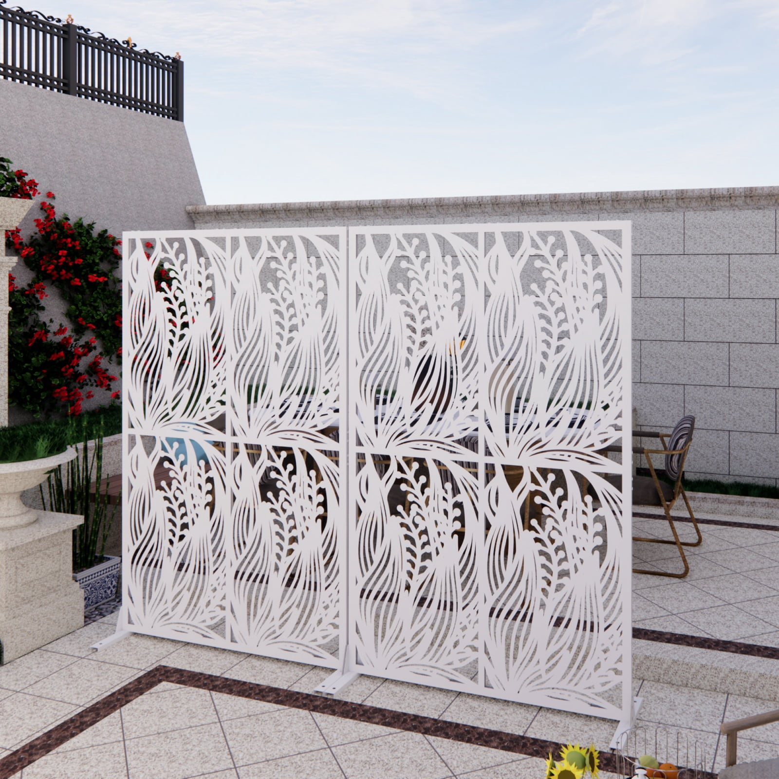 6ft Tall Metal Privacy Screen, Free Standing Indoor/Outdoor Room Divider for Patio, Balcony & Garden (45"L x 72"H)