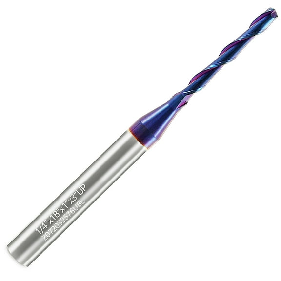 FUYGRCJ Upcut Spiral Router Bit 1/4 inch Shank Sturdy CNC Router Bits with Nano Blue Coating 1/8 inch Cutting Diameter Spiral Router Bit Hard Alloy Upcut Router Bit for Wood Cutting