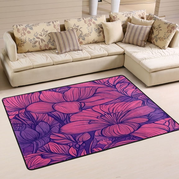 Floral Pattern in Pink and Purple Soft Polyester Area Rug 36''x24'', Non Slip, Memory Foam, Water Absorbent