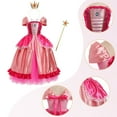 thumbnail image 5 of IBTOM CASTLE Princess Peach Costume for Girls Kids Halloween Birthday Party Dress up Cosplay Outfit with Accessories Crown Wand 10-12 Years Dark Pink, 5 of 7