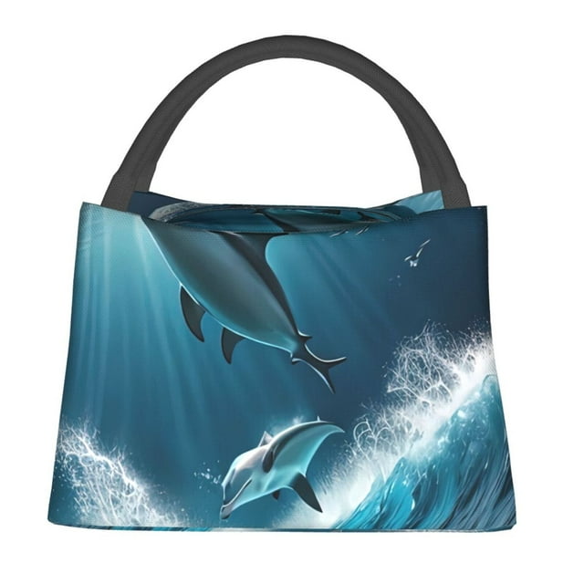 Disketp Ice Blue Ocean Cute Dolphin A Bolsa Térmica Estampada, Bolsa Térmica Aislante para Almuerzo, Playa y Campamento