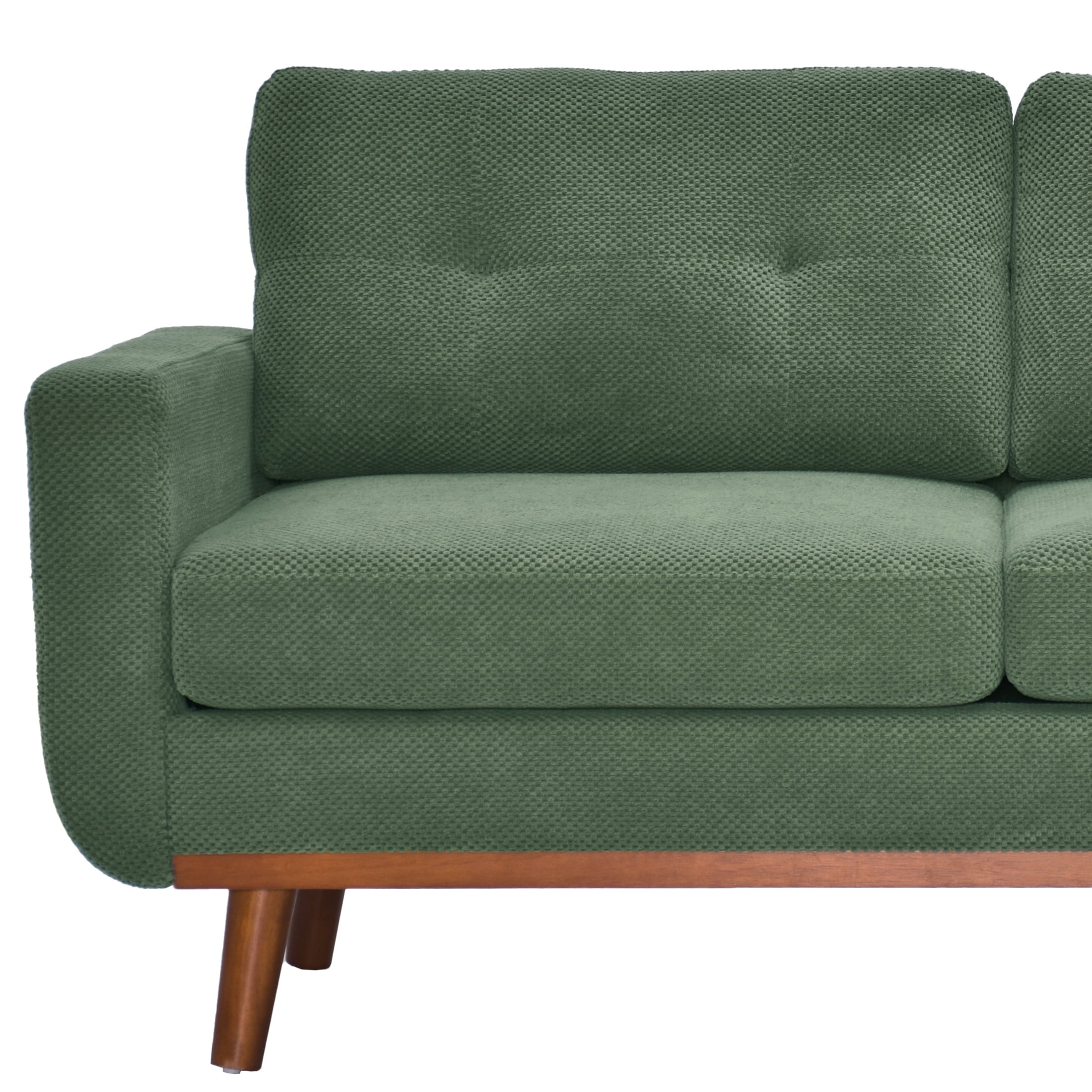 Noble House 65" Mid-Century Modern Loveseat Sofa, Nubby Upholstery, Solid Wood Legs, Dark Green