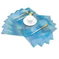 thumbnail image 2 of YFYANG Washable Heat-Resistant Placemats, 70% PVC/30% Polyester, Mosaic Blue Watercolor Pattern Kitchen Table Mat, 12" x 18" 4 Piece, 2 of 6