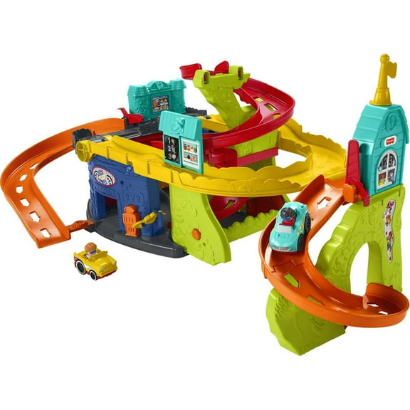 Fisher-Price Little People Sit ‘n Stand Skyway Race Track Toddler Vehicle Playset with 2 Cars