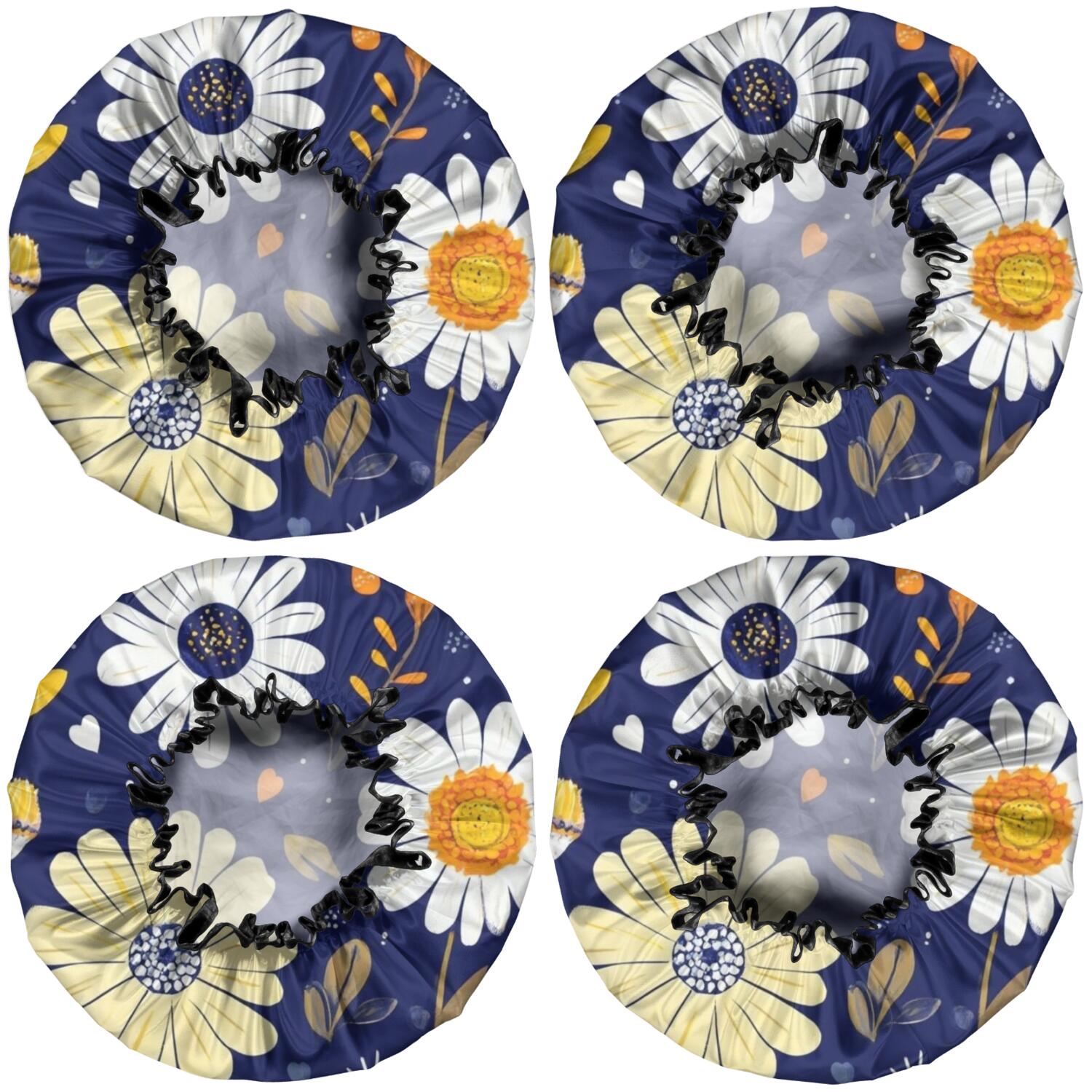 Shower Caps,Pioneer Flower Floral Print Pattern Waterproof Shower Cap for Women 4 Pieces,Double Reusable Hair Cover for Shower PEVA Elastic Stretch Hem