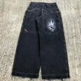 thumbnail image 1 of Lisheng by JNCO Jeans Unisexes Taille Haute Amples avec Motif de dés, Style Rétro de Rue, Bleu, Taille 7, 1 of 7