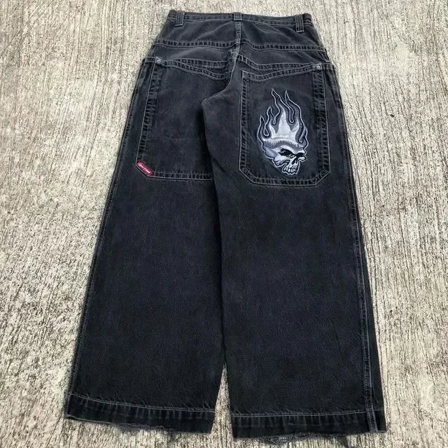 Lisheng by JNCO Jeans Unisexes Taille Haute Amples avec Motif de dés, Style Rétro de Rue, Bleu, Taille 7