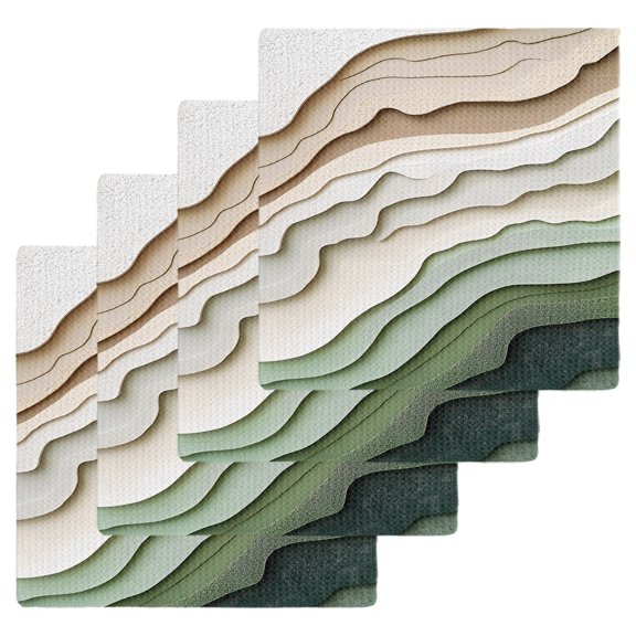 Sage Green Ombre Dish Towels Set, Waffle Weave Kitchen Towels 4 Pieces, Modern Abstract Geometric Art Microfiber Hair Face Bath Tea Towel Absorbent Quick Drying Cleaning Dish Cloths, 12"x12"