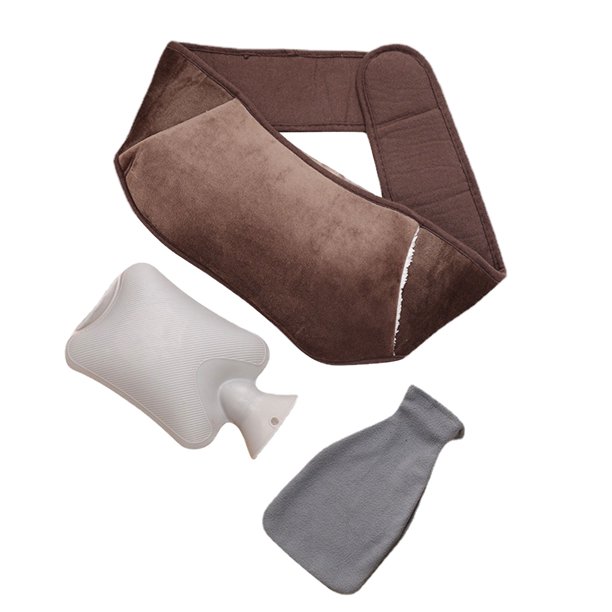 Conjunto de tres piezas para proteger la cintura: bolsa de agua caliente con agua, cinturón cálido, funda de tela, funda de PVC, bolsa de agua caliente para la cintura y el vientre.